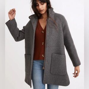 MADEWELL estate cocoon coat in insuluxe fabric dark coal melange
